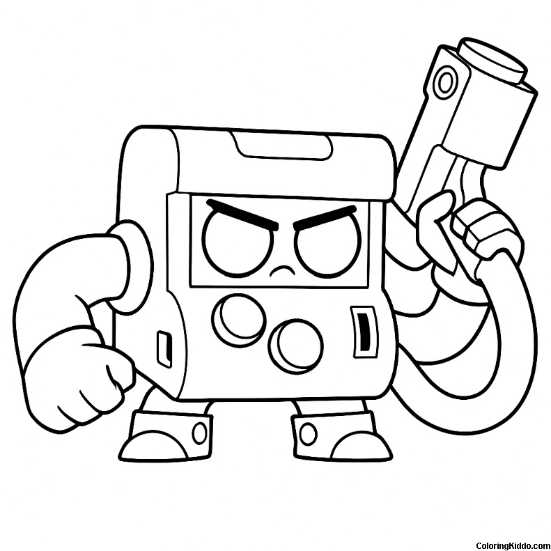 8-Bit holding his blaster gun, ready for action