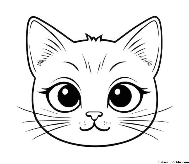 coloring page of a cat face with big eyes