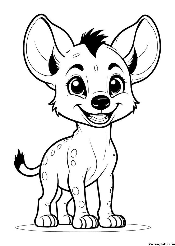 coloring page of a cheerful spotted hyena