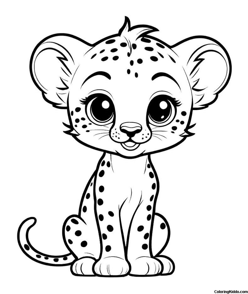 coloring page of a cute sitting cheetah