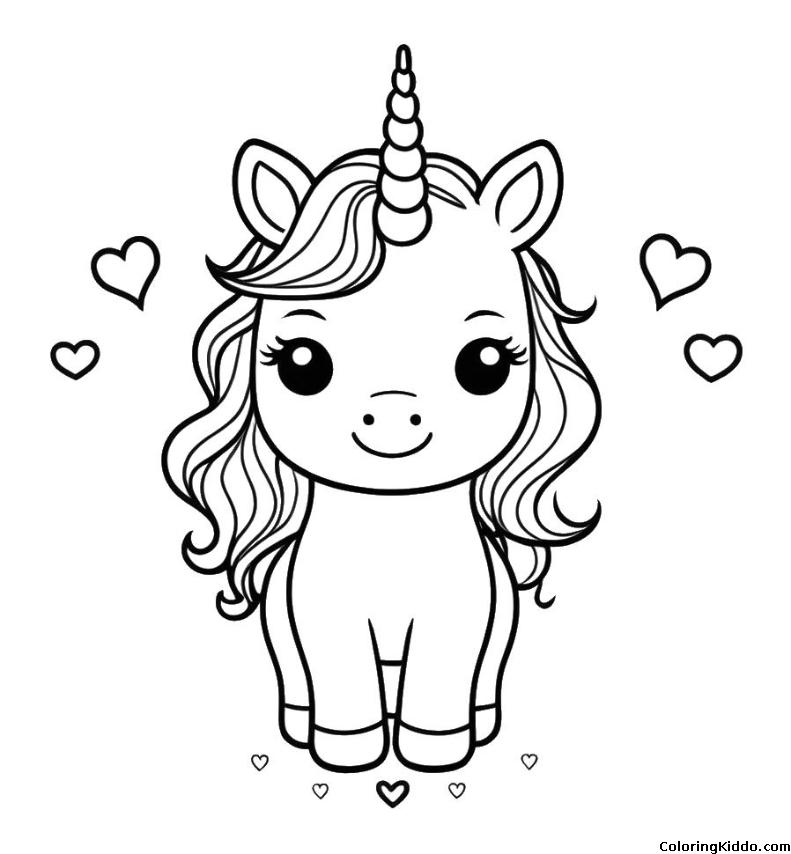 a cute unicorn surrounded by hearts