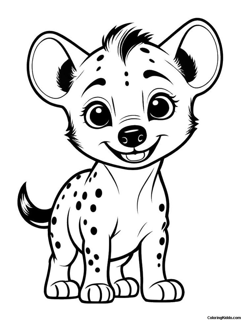coloring page of a friendly hyena standing
