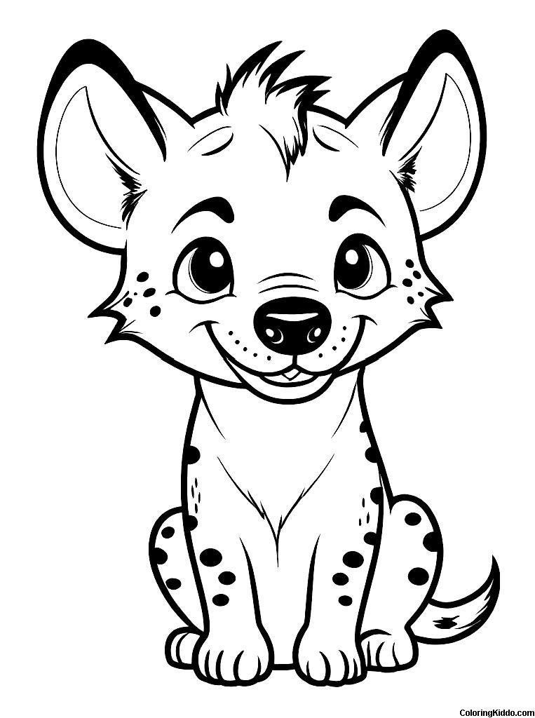 coloring page of a hyena cub with big eyes