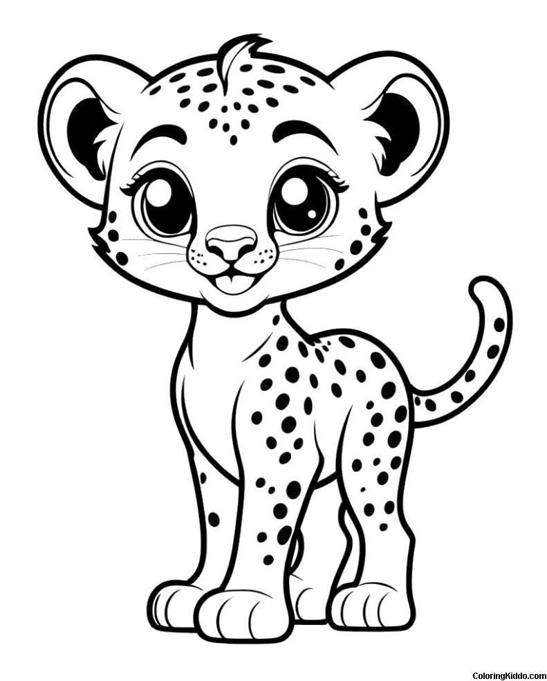 coloring page of a smiling cheetah standing
