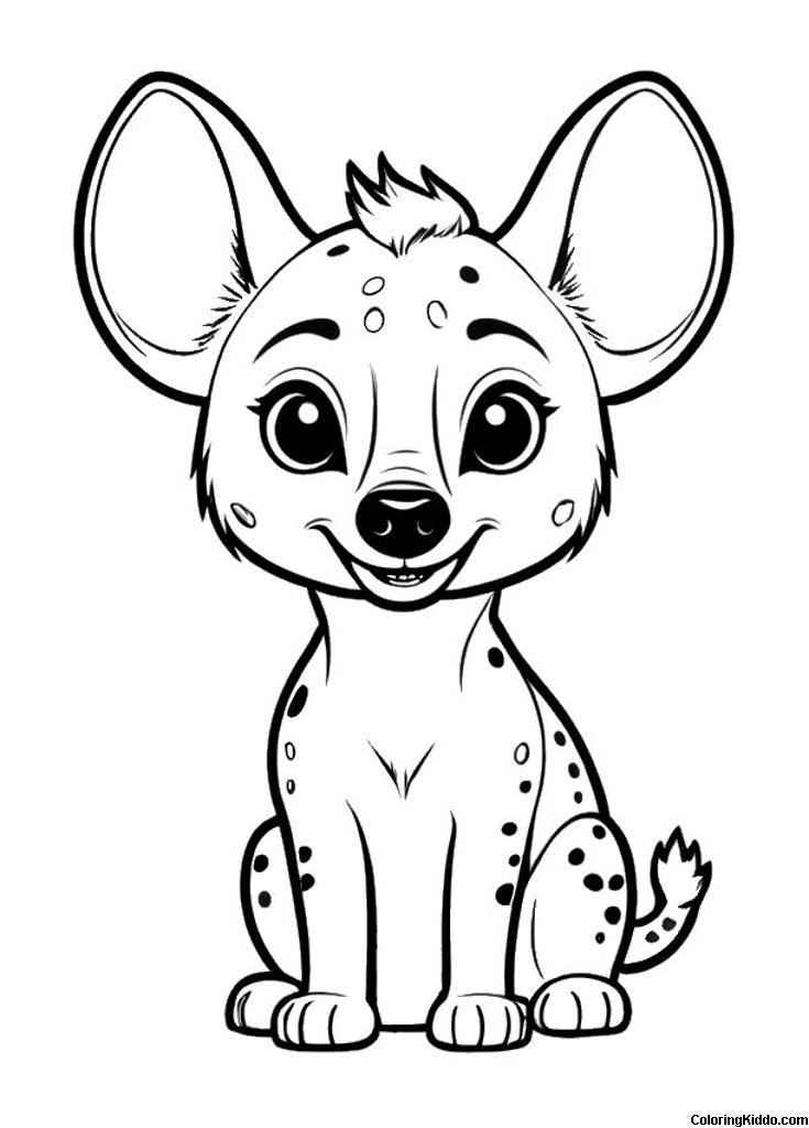 coloring page of a smilling hyena sitting