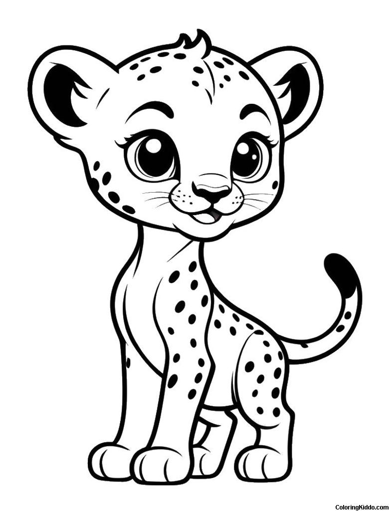 coloring page of a young cheetah looking away
