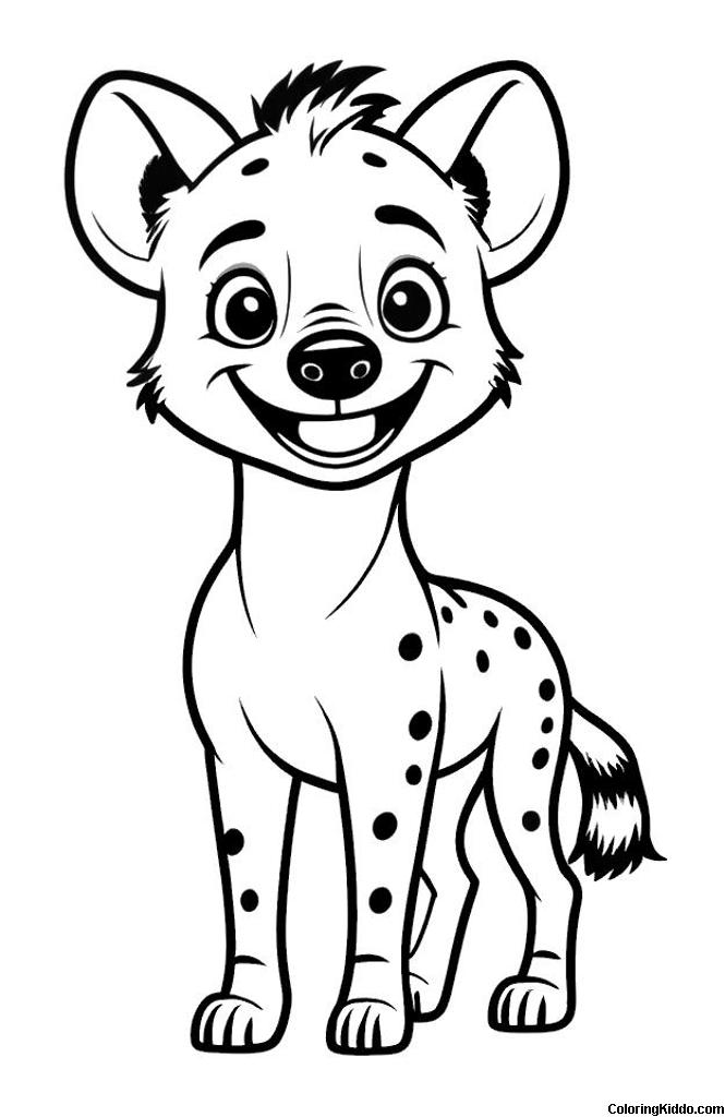 coloring page of a young hyena standing