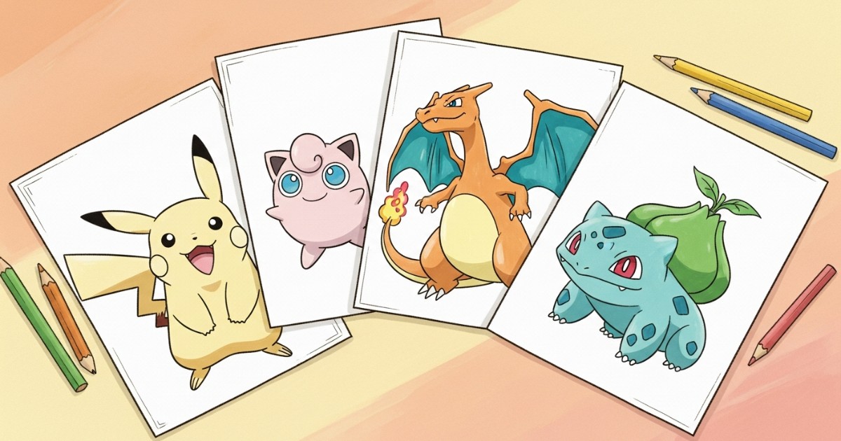 Pokemon coloring pages: Pikachu, Charizard, and full evolution sets