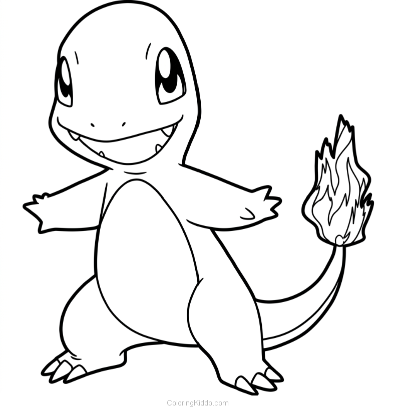 Charmander shows off his happy smile and bright blue eyes, ready for a fun adventure!