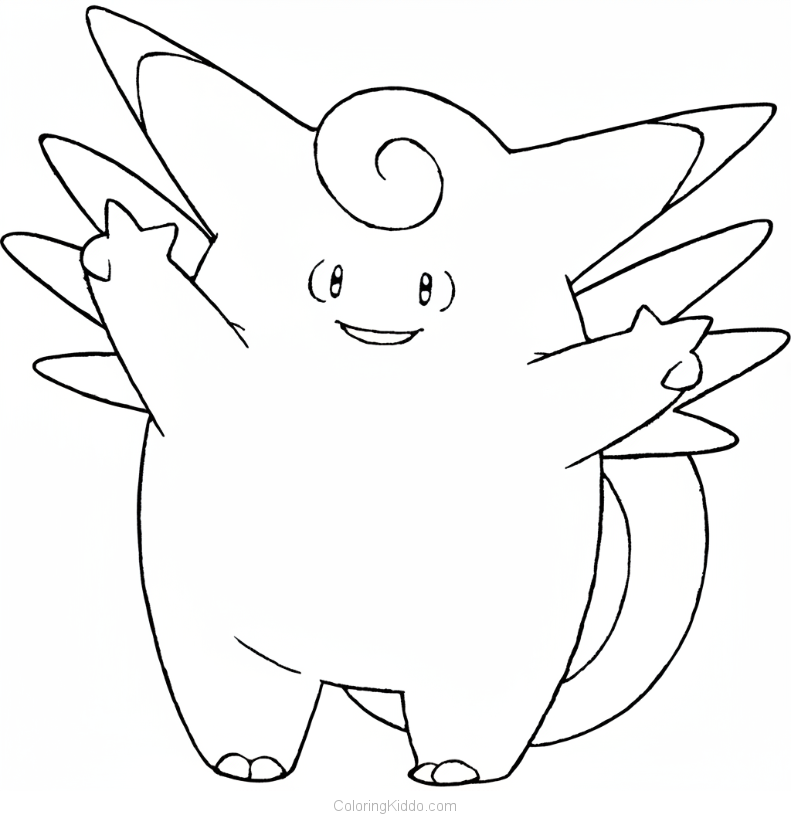 Clefable raises its arms wide, ready for a warm hug or a magical adventure!