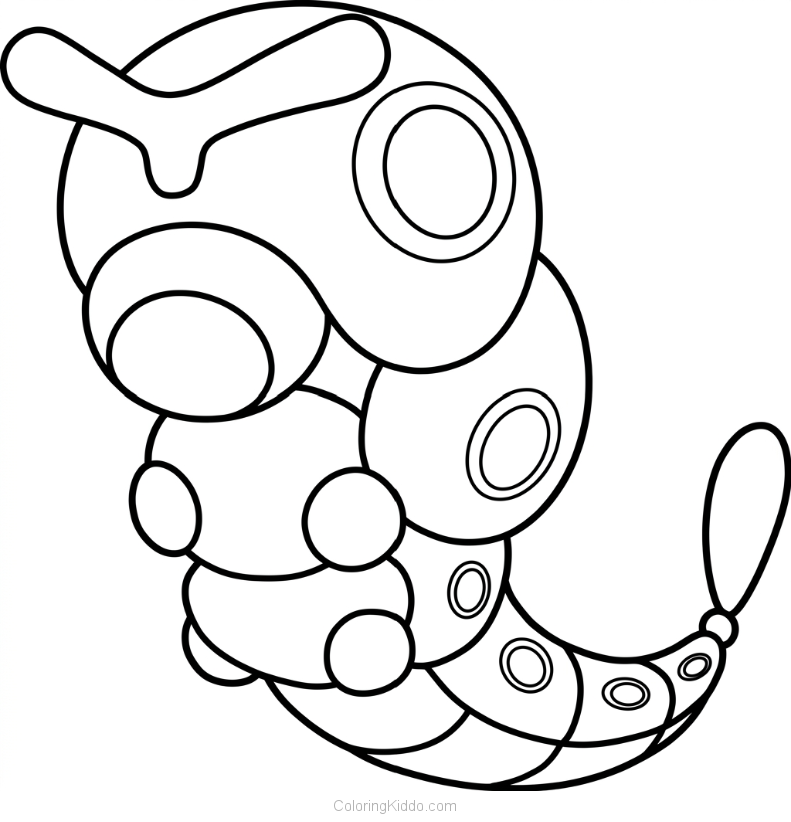 Caterpie shows off its cool red antenna, perfect for sniffing out delicious leaves!