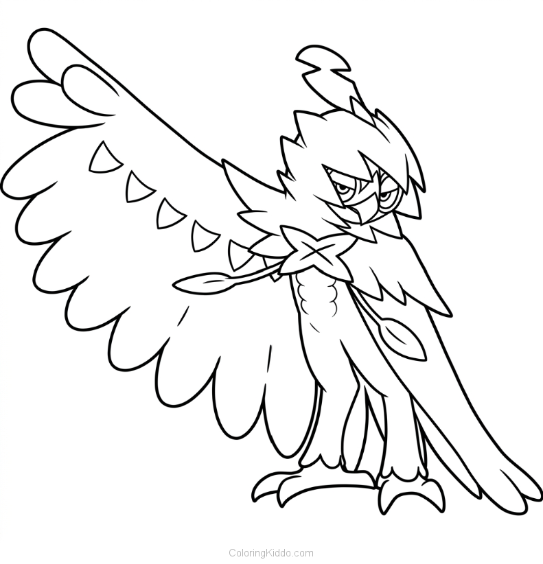 Decidueye spreads one powerful wing, showing off its magnificent feathers!