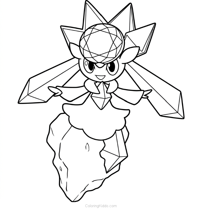 Diancie shows off her magnificent diamond crown, sparkling brighter than any gem!