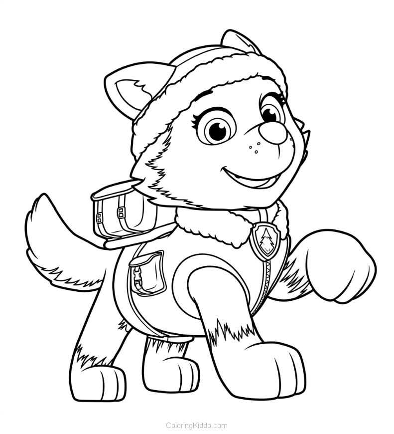 The brave snow pup Everest is bundled up and ready to rescue — ice or snow, she's ready to go!