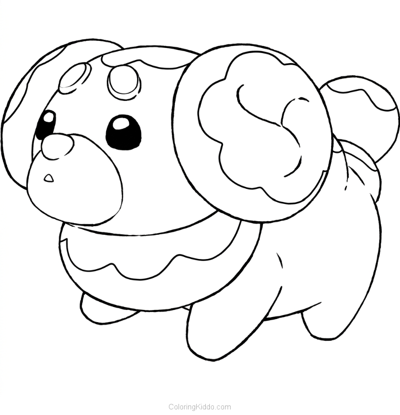 Fidough stands quietly, showing off its round body and soft, puffy ears!