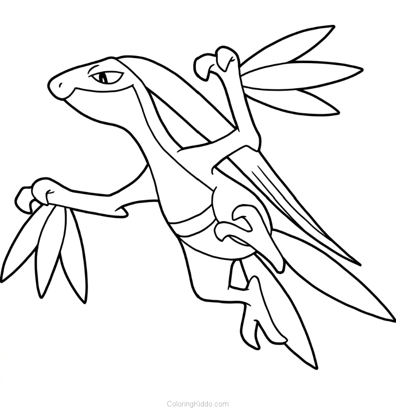 Grovyle performs an amazing mid-air leap, gracefully soaring through the sky!
