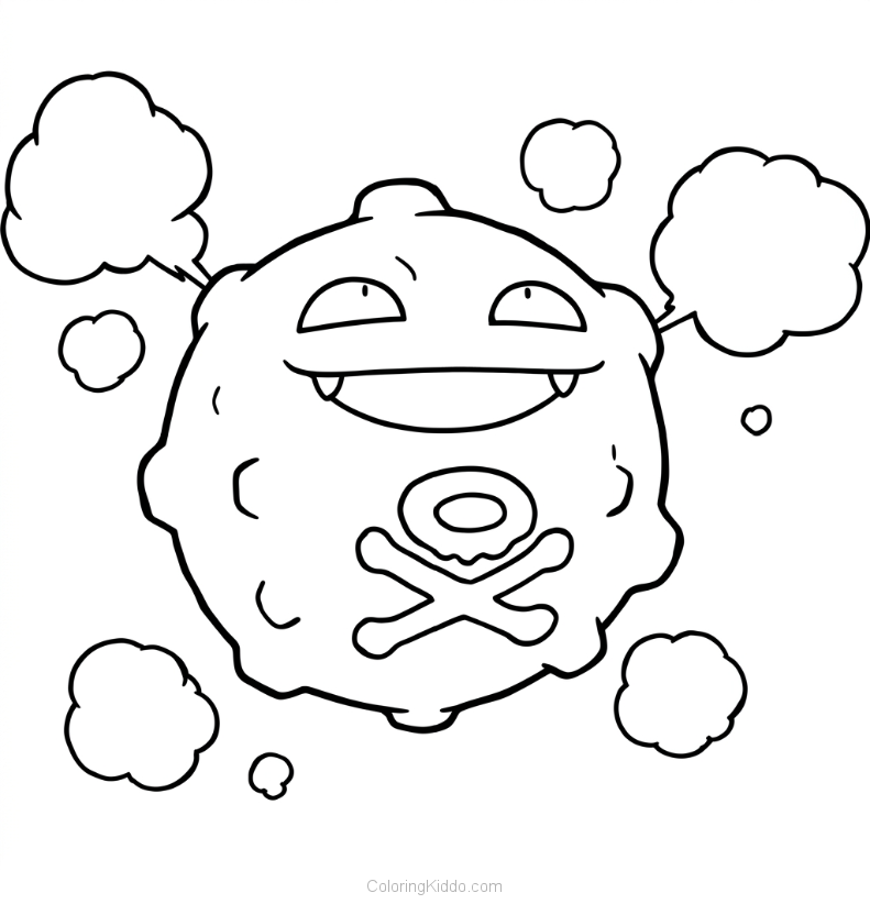 Koffing playfully floats while releasing its signature gas clouds all around!