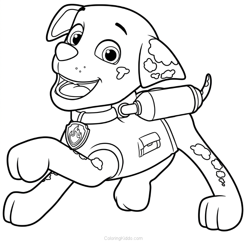 Marshall races to the rescue in his red fire gear — this spotted pup is always ready to help!