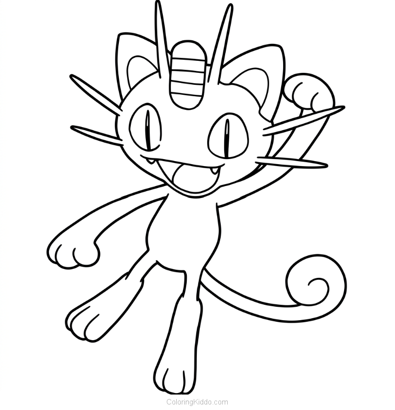 Meowth waves its paw and flashes a big grin — this tricky cat Pokémon is full of fun!