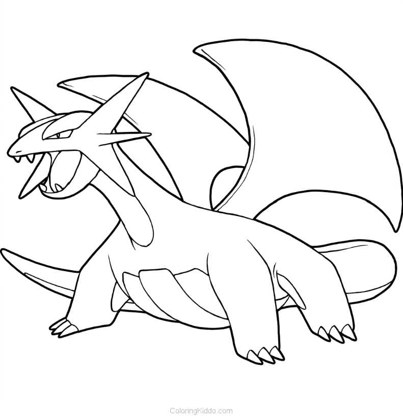 Salamence opens its mouth wide, ready to unleash a mighty roar!
