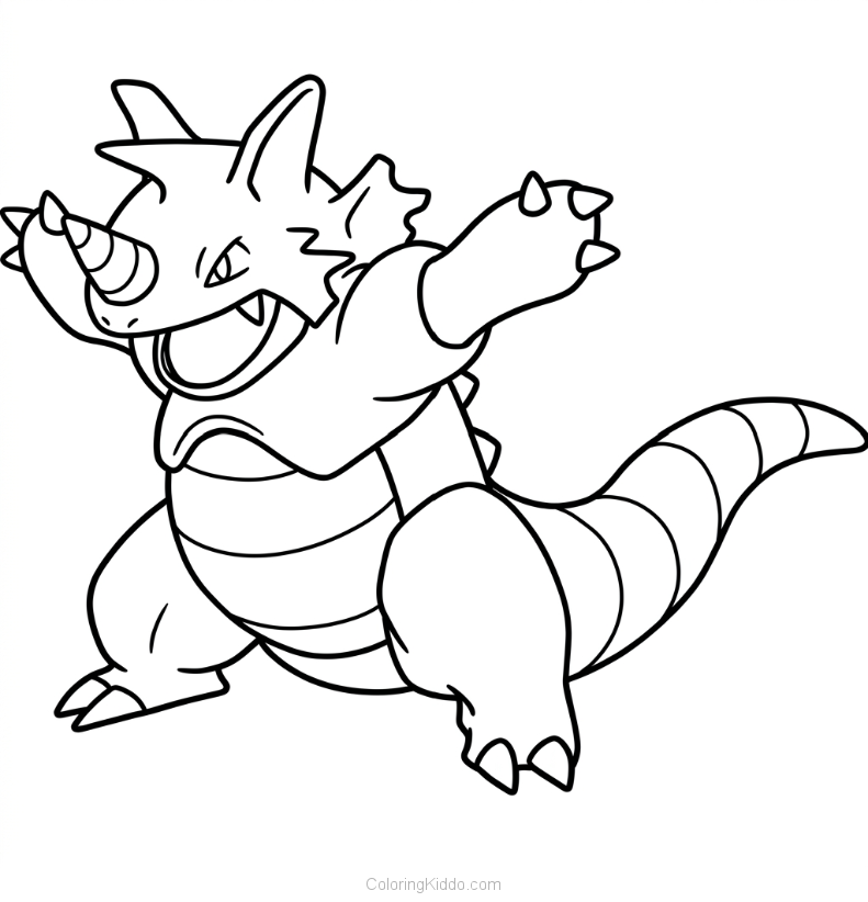 Rhydon roars with power, showing off its mighty drill horn and tough armor!