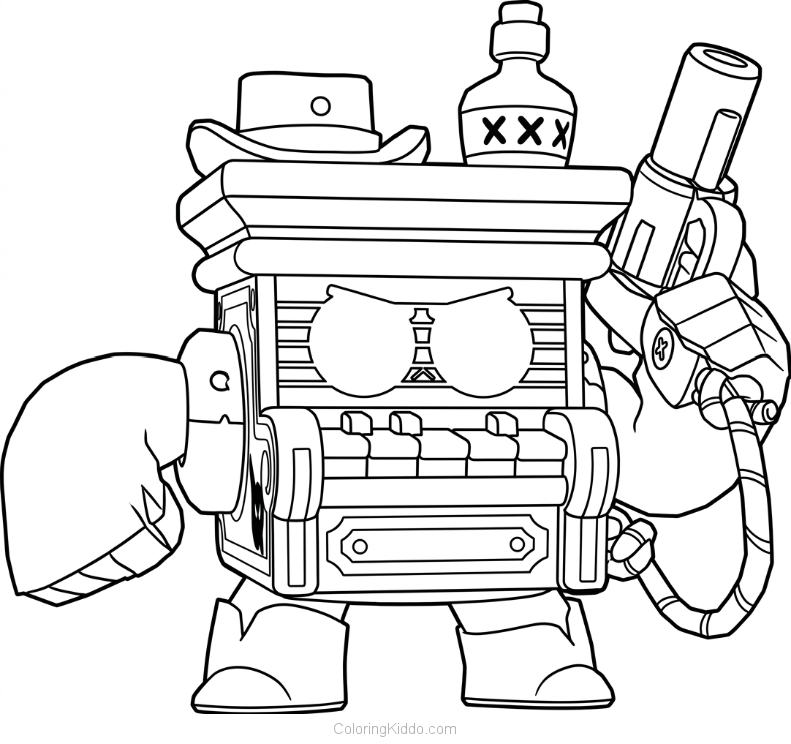 Saloon 8-Bit holds his trusty blaster, keeping the peace with a stern look and an active spirit!