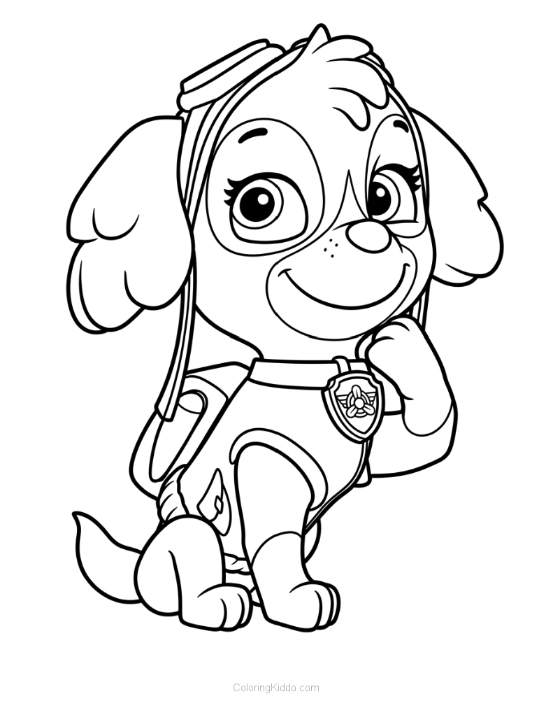 Skye sits pretty in her pink pilot gear, always ready to take to the skies!