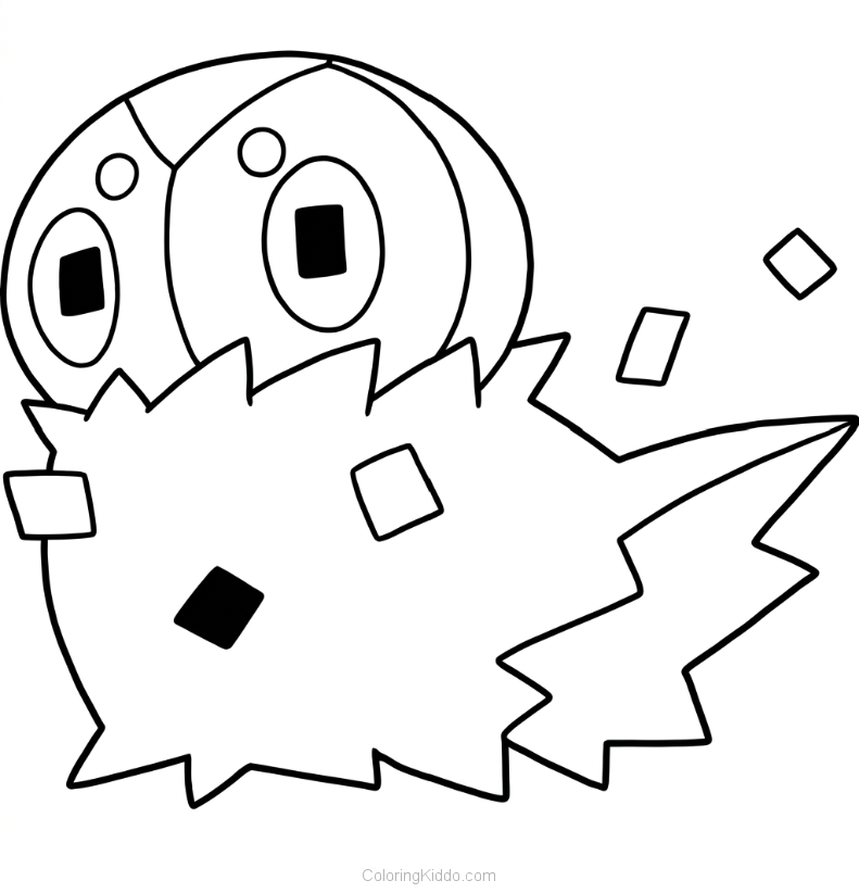 Spewpa shows off its soft, spiky white fur, with colorful squares flying all around!