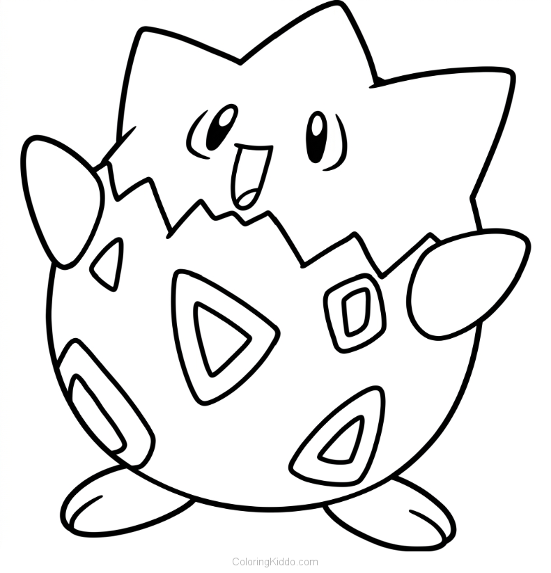 The tiny Togepi waves its arms with pure happiness, still cozy in its patterned egg!