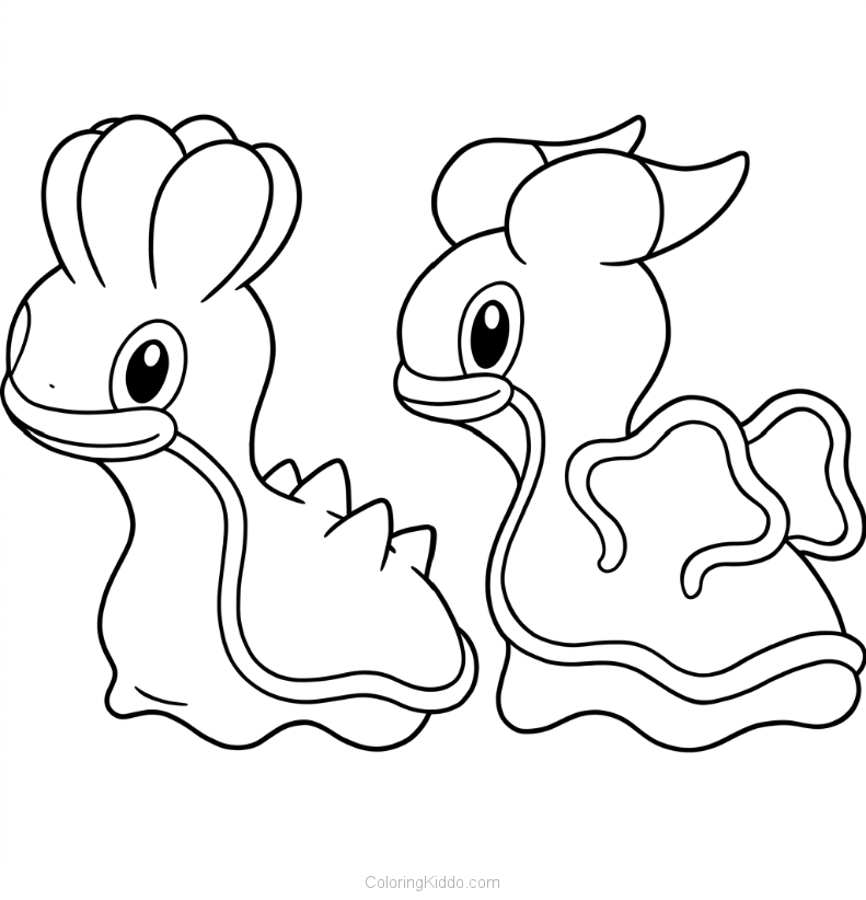 These cute Shellos are sticking together, eager for a fun coloring adventure!