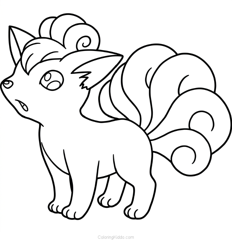 Vulpix shows off its six beautiful, curled tails, ready for an amazing adventure!