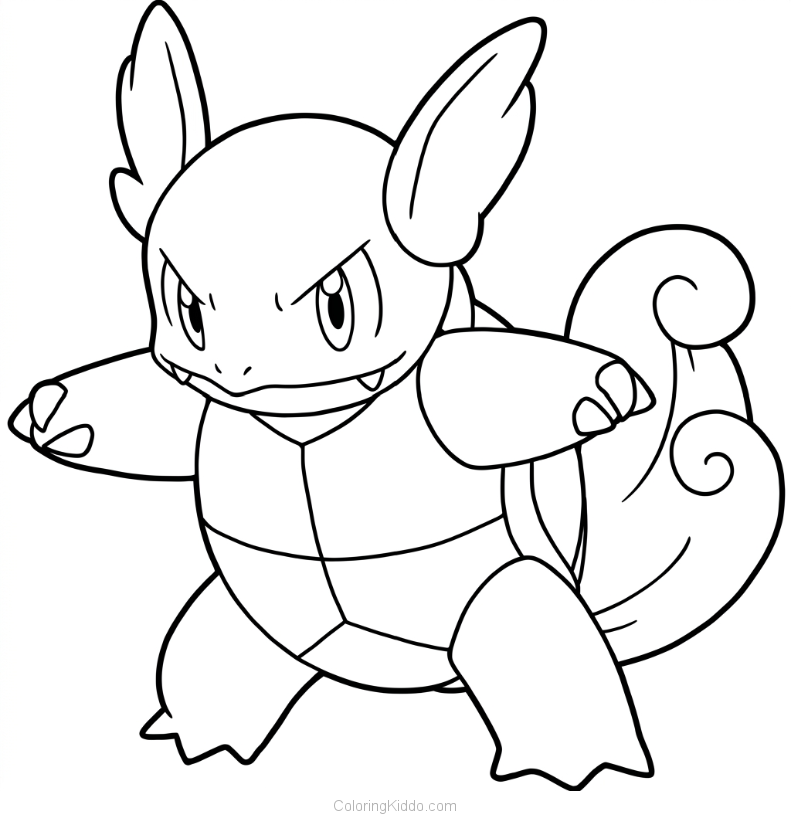 Wartortle strikes a battle pose with its fluffy ears and swirly tail flowing — this turtle is growing stronger!