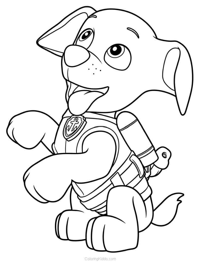 Zuma sticks his tongue out with a big goofy grin — this water pup is ready to dive in!